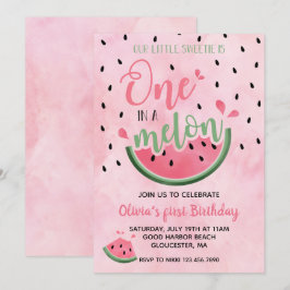 Invitación Uno en un Melón Acuarela de sandía para 1er Cumple
