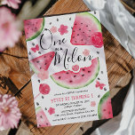 Invitación "Uno en un melón" Chica de la sandía cuta primer c<br><div class="desc">Cute sandía "One in a Melon" Chica rosado 1er cumpleaños fiesta de invitación. El diseño cuenta con aguas jugosas,  sandías,  langostas,  helados,  mariposas y flores. La celebración de cumpleaños moderna es fácil de personalizar usando la plantilla proporcionada. Perfecto para los fiestas de verano.</div>