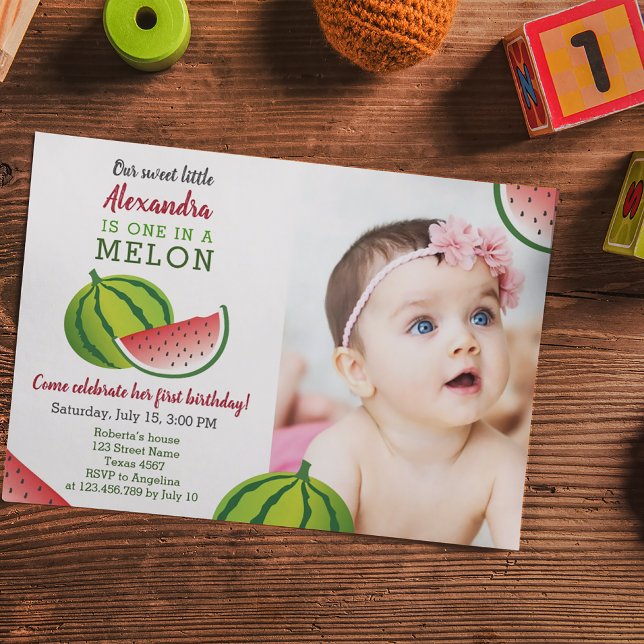 Invitación Uno en un Melón Cumpleaños 1er (Subido por el creador)
