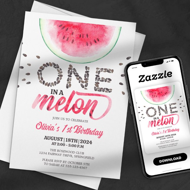 Invitación Uno en un Melón - Cumpleaños de Sandía Adorable (Subido por el creador)