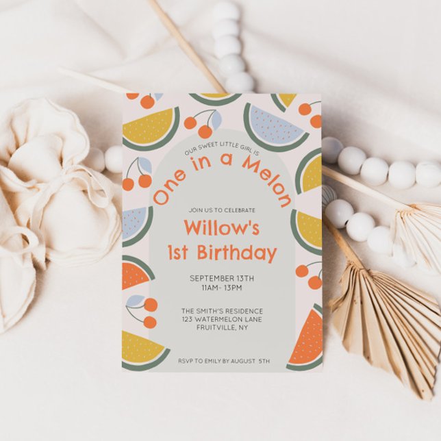 Invitación Uno en un Melón Cumpleaños Número Uno Sandía Veran (Subido por el creador)