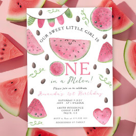 Invitación Uno en un Melón Cute Chica primer cumpleaños