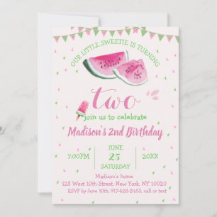 Invitación Uno En Un Melón Cute De Melón Segundo Cumpleaños