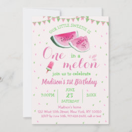 Invitación Uno En Un Melón De Melón Cute Primer Cumpleaños