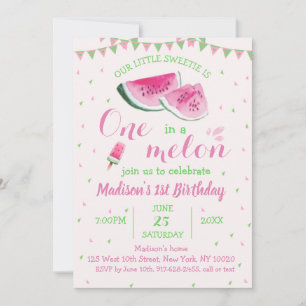 Invitación Uno En Un Melón De Melón Cute Primer Cumpleaños