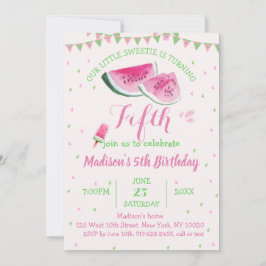 Invitación Uno En Un Melón De Melón Cute Quinto Cumpleaños