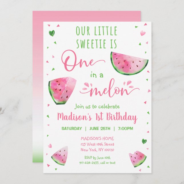 Invitación Uno En Un Melón De Melón Primer Cumpleaños (Anverso / Reverso)