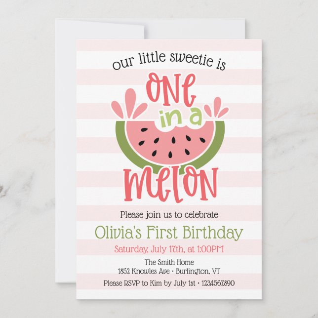 Invitación Uno En Un Melón De Melón Primer Cumpleaños (Anverso)
