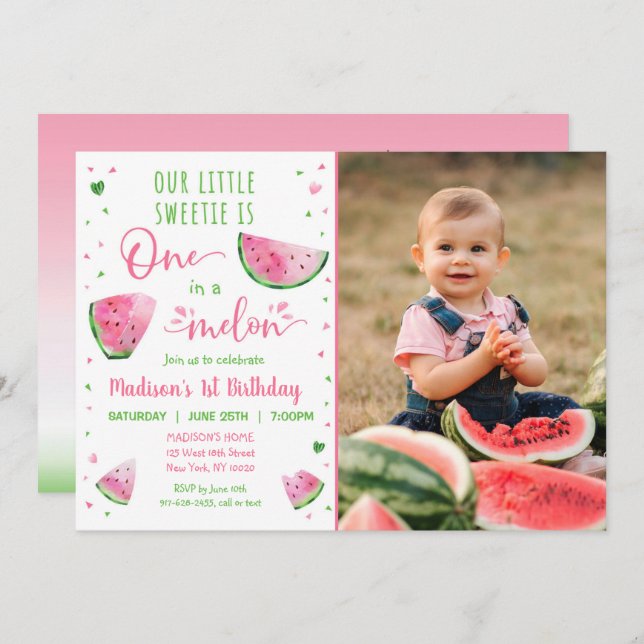 Invitación Uno En Un Melón De Melón Primer Cumpleaños (Anverso / Reverso)