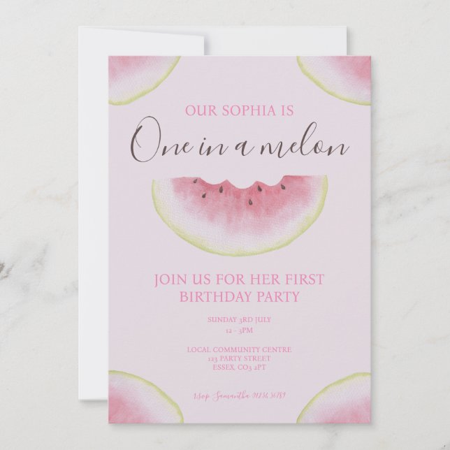 Invitación Uno En Un Melón De Melón Primer Cumpleaños (Anverso)