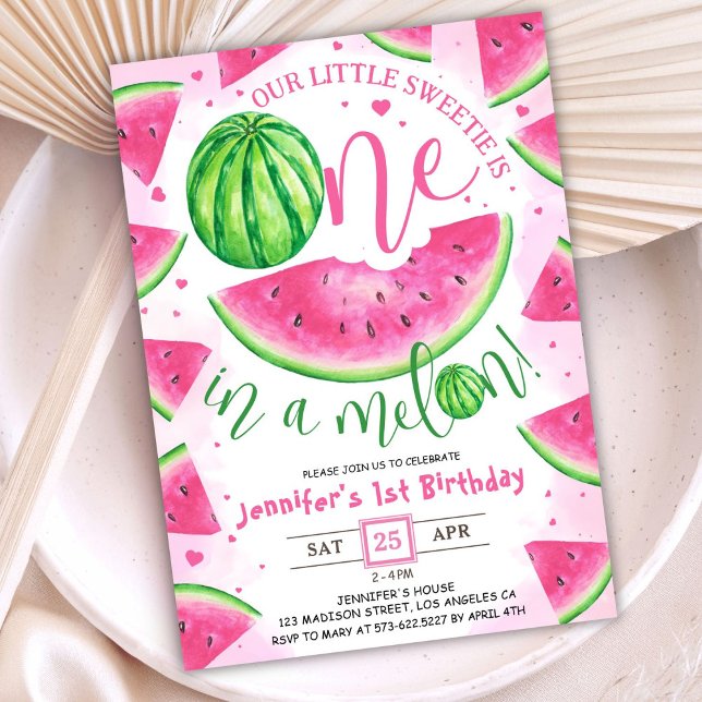 Invitación ¡Uno en un Melón! Fiesta de cumpleaños de la sandí (Subido por el creador)