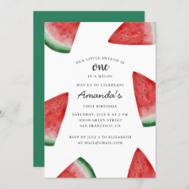 Invitación Uno en un melón. Fiesta de cumpleaños de la sandía