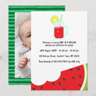 Invitación "Uno en un Melón" Foto de Cumpleaños Número Uno