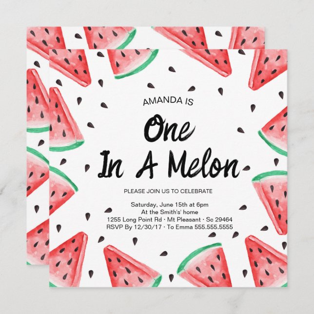 Invitación Uno en un Melón Melón Chica Primer Cumpleaños (Anverso / Reverso)