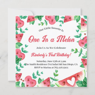 Invitación Uno En Un Melón Melón Verano Primer Cumpleaños