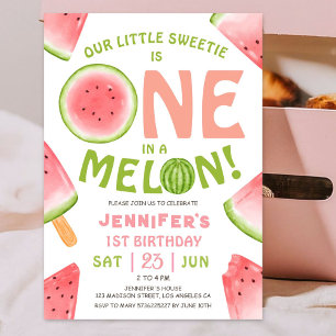 Invitación ¡UNO en un Melón! Niña Sandía Rosa Cumpleaños 1º