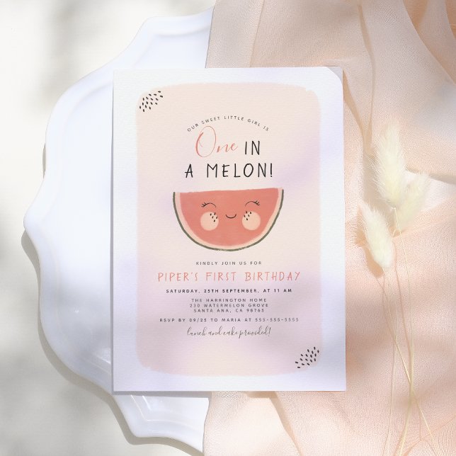 Invitación Uno En Un Melón Pequeño Dulce Fiesta De Primer Cum (Subido por el creador)