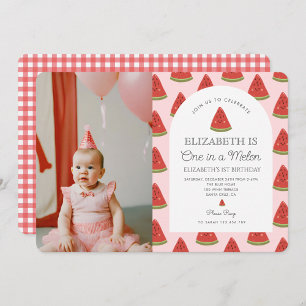Invitación Uno En Un Melón Pequeño Dulce Primer Cumpleaños