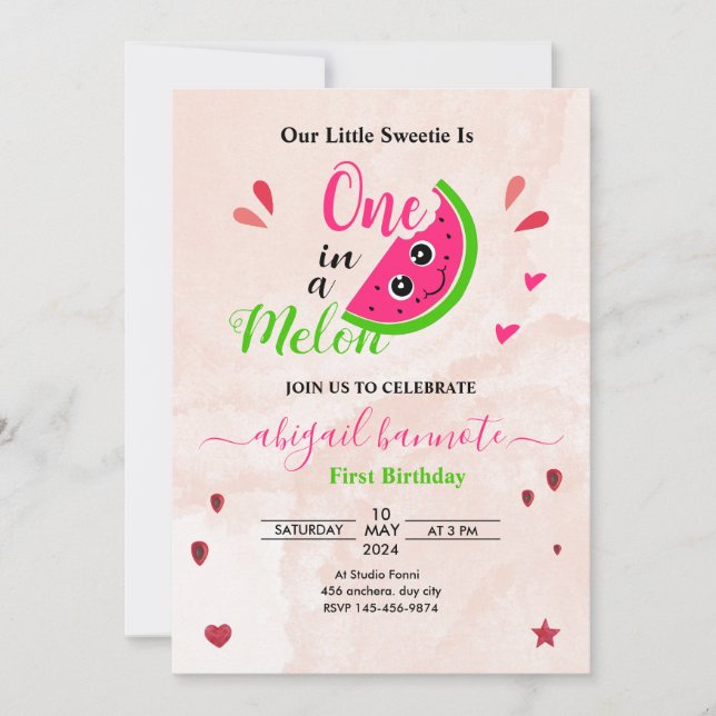 Invitación uno en un melón pequeño dulce sandía (Anverso)