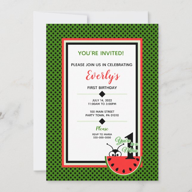 Invitación Uno en un Melon Picnic Ant First Birday (Anverso)