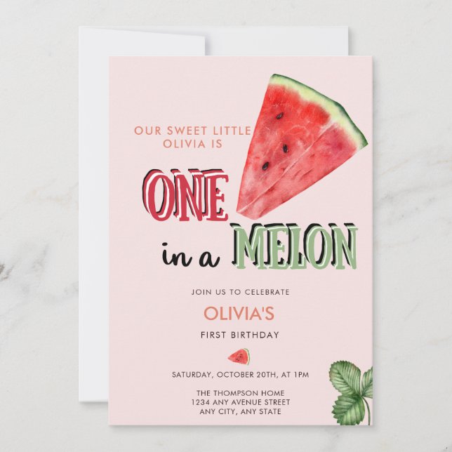 Invitación Uno en un Melón | Sandía | 1er cumpleaños (Anverso)