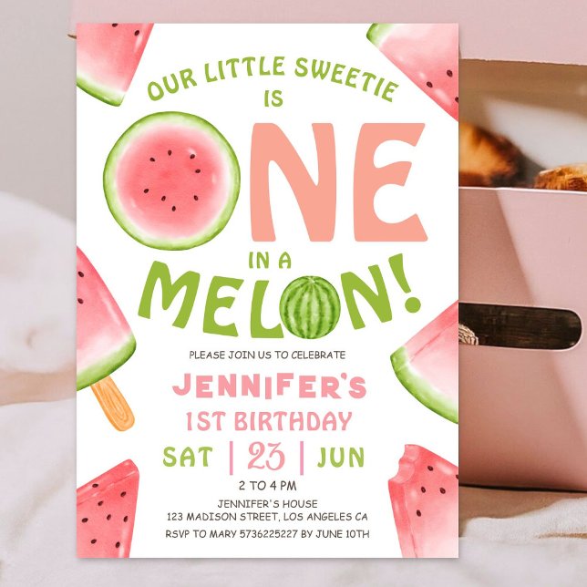 Invitación ¡Uno en un Melón! sandía rosa chica primer cumplea (Subido por el creador)