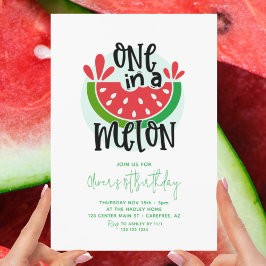 Invitación Uno en un Melón Verde Rojo Primer Cumpleaños