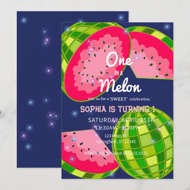 Invitación ¡Uno en una sandía! 1.ᵉʳ Fiesta de cumpleaños (Anverso / Reverso)