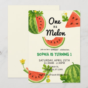 Invitación ¡Uno en una sandía! 1.ᵉʳ Fiesta de cumpleaños
