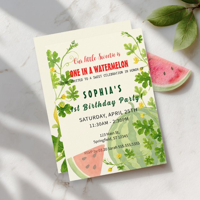 Invitación ¡Uno en una sandía! 1.ᵉʳ Fiesta de cumpleaños (Subido por el creador)