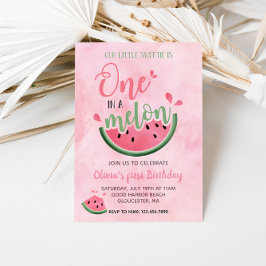 Invitación Uno en una sandía de acuarela para el 1er cumpleañ