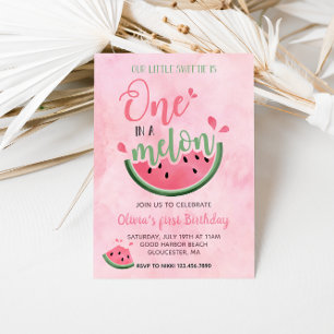 Invitación Uno en una sandía de acuarela para el 1er cumpleañ