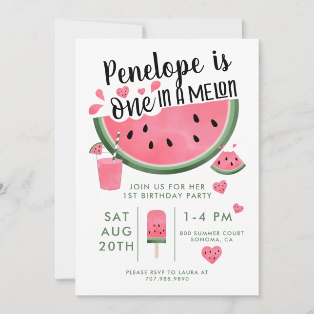 Invitación Uno en una sandía melón de melón Primer cumpleaños (Anverso)