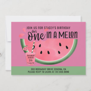 Invitación Uno en una sandía melón melón Melón Primer cumplea
