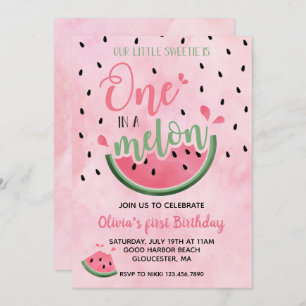 Invitación Uno en una sandía melón melón melón primer cumplea