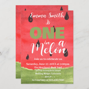 Invitación Uno en una sandía melón melón Primer cumpleaños