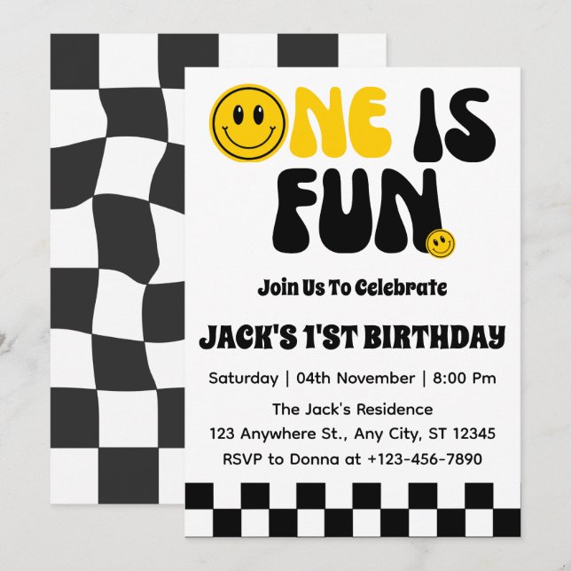 Invitación Uno Es Divertido Cumpleaños Primero Niño (Anverso / Reverso)