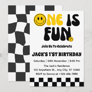 Invitación Uno Es Divertido Cumpleaños Primero Niño