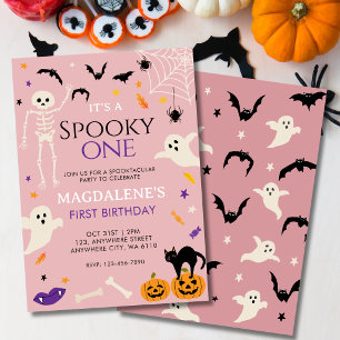 Invitación Uno espeluznante 1er cumpleaños de Halloween Rosa