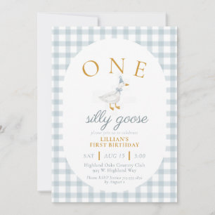 Invitación UNO Ganso Tonto Cuadros Azules Daisy Primer Cumple