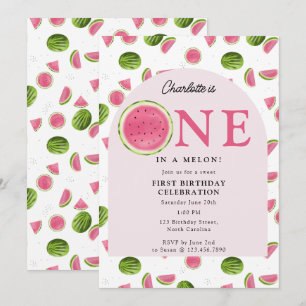 Invitación Uno lindo en una sandía de melón en verano cumplea