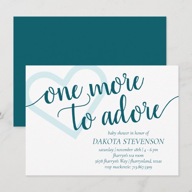 Invitación Uno más a adorar | Aqua Verde azulada Heart Baby S (Anverso / Reverso)