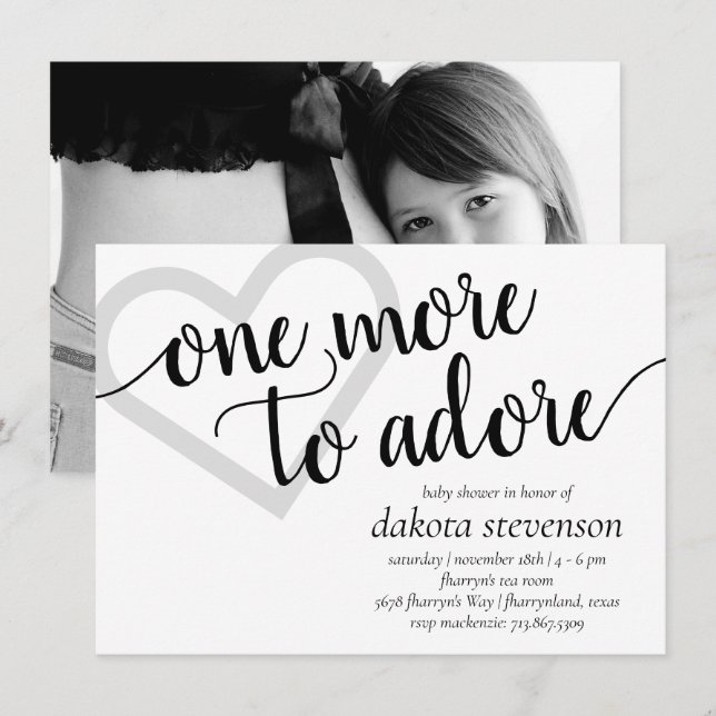 Invitación Uno más a adorar | Simple foto de Baby Shower negr (Anverso / Reverso)