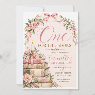 Invitación Uno para los Libros Cumpleaños Floral Rosa