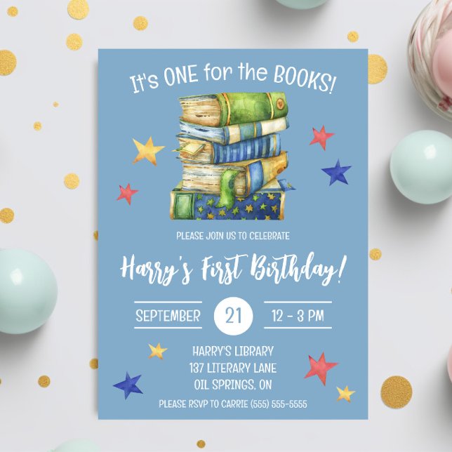 Invitación ¡Uno para los libros! Primera fiesta de cumpleaños (Subido por el creador)
