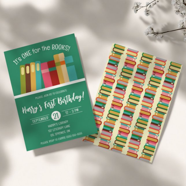 Invitación ¡Uno para los Libros! Primera fiesta de cumpleaños (Subido por el creador)