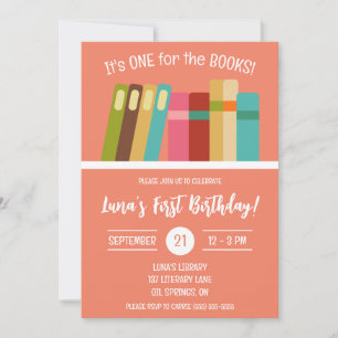 Invitación ¡Uno para los Libros! Primera fiesta de cumpleaños