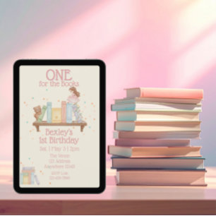 Invitación Uno para los libros, princesa, 1er cumpleaños