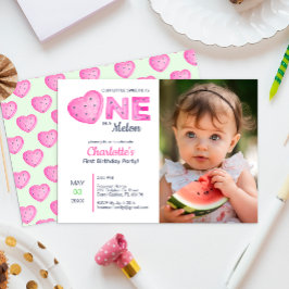 Invitación Uno Rosa En Un Melón Chica Primer Cumpleaños