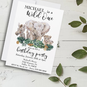 Invitación Uno Salvaje Acuarela de animales de la jungla Elef